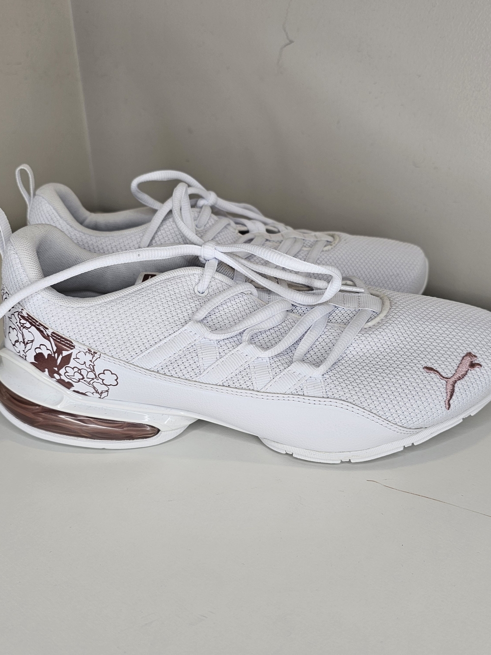 Puma Riaze Prowl 8.5 Women's White Sneakers with Rose Gold Accents